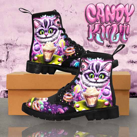 Cheshire Cat Tea Party Men's Candy Kult Boots - Candy Kult - Candy Cult - Candy Kult Land - Wishbone - Boo Kitty - Panku - Frosti - Toxic Kitten - Hex-Heart - Cult Candy - Cake High Heels - [product_vendor}