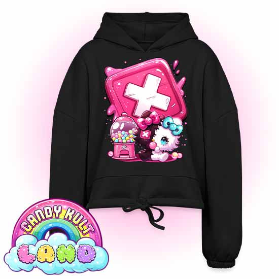 Toxic Kitten Bubble Gum Logo - Candy Kult Land Women’s Cropped Hoodie