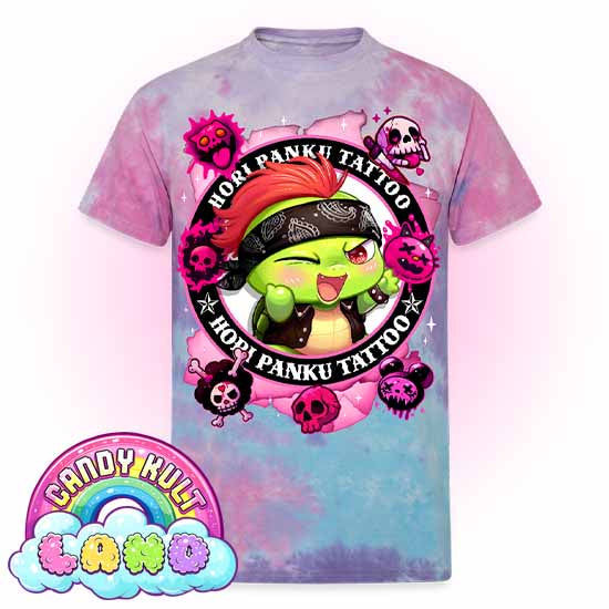 Hori Panku Tattoo Pink - Candy Kult Land Unisex Tie Dye T-Shirt - Candy Kult - Candy Cult - Candy Kult Land - Wishbone - Boo Kitty - Panku - Frosti - Toxic Kitten - Hex-Heart - Cult Candy - Cake High Heels - [product_vendor}