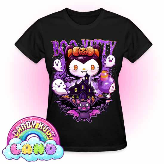 Boo Kitty Origins - Candy Kult Land REGULAR FIT Ladies T-Shirt - Candy Kult - Candy Cult - Candy Kult Land - Wishbone - Boo Kitty - Panku - Frosti - Toxic Kitten - Hex-Heart - Cult Candy - Cake High Heels - [product_vendor}