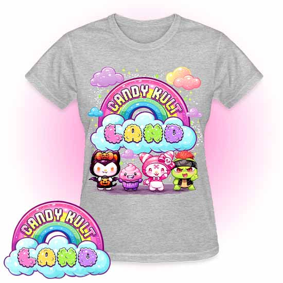 Wishbone Frosti Boo & Panku Candy ult Land Logo REGULAR FIT Ladies T-Shirt - Candy Kult - Candy Cult - Candy Kult Land - Wishbone - Boo Kitty - Panku - Frosti - Toxic Kitten - Hex-Heart - Cult Candy - Cake High Heels - [product_vendor}
