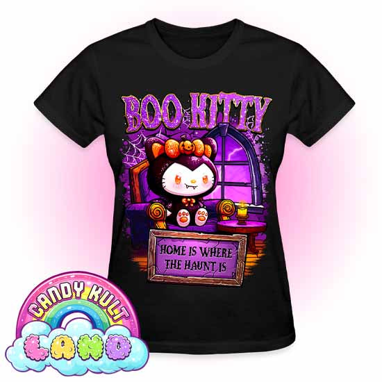 Home Is Where The Haunt Is Boo Kitty - Candy Kult land REGULAR FIT Ladies T-Shirt - Candy Kult - Candy Cult - Candy Kult Land - Wishbone - Boo Kitty - Panku - Frosti - Toxic Kitten - Hex-Heart - Cult Candy - Cake High Heels - [product_vendor}