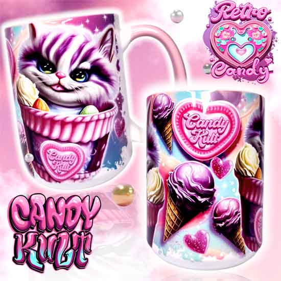 Cheshire Cat Ice Cream Dream Retro Candy Large Mug - Candy Kult - Candy Cult - Candy Kult Land - Wishbone - Boo Kitty - Panku - Frosti - Toxic Kitten - Hex-Heart - Cult Candy - Cake High Heels - [product_vendor}