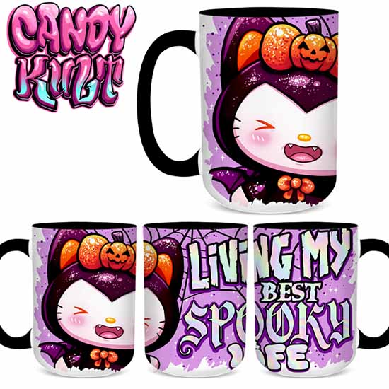 Boo Kitty Best Spooky Life Candy Kult Land Black Handle Large Mug Candy Kult Boo Kitty Boo Kitty Origins Candy Cult - Candy Kult Land - Wishbone - Boo Kitty - Panku - Frosti - Toxic Kitten - Hex - Heart - Cult Candy - Ca