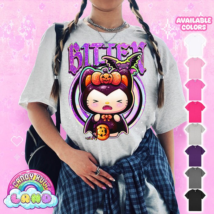 Boo Kitty Bitten - Candy Kult Land Graphic Tee Candy Kult SPORTS GREY S Boo Kitty Boo Kitty Origins candy kult land Candy Cult - Candy Kult Land - Wishbone - Boo Kitty - Panku - Frosti - Toxic Kitten - Hex - Heart - Cult Candy - Ca