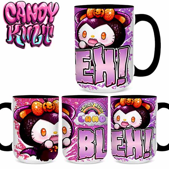 Boo Kitty Bleh Candy Kult Land Black Handle Large Mug Candy Kult Boo Kitty Boo Kitty Origins Candy Cult - Candy Kult Land - Wishbone - Boo Kitty - Panku - Frosti - Toxic Kitten - Hex - Heart - Cult Candy - Ca