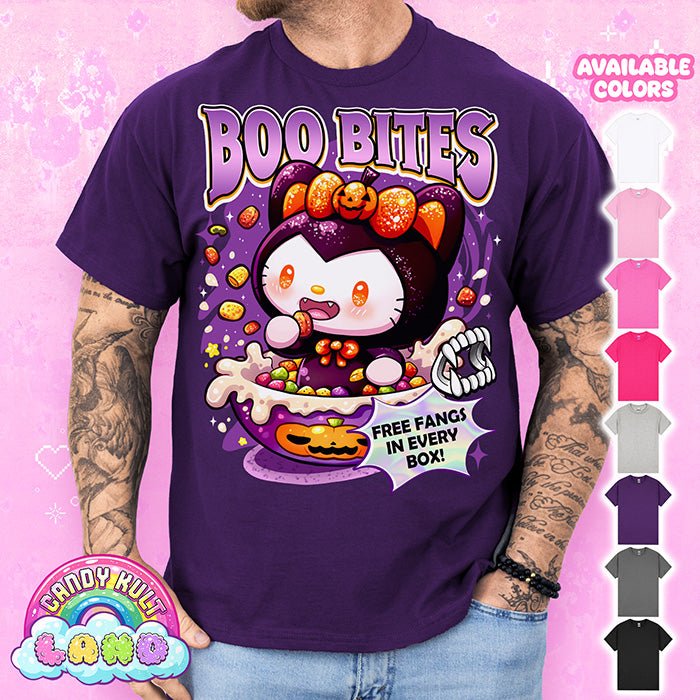 Boo Kitty Boo Bites - Candy Kult Land Graphic Tee Candy Kult PURPLE S Boo Kitty candy kult land ck land Candy Cult - Candy Kult Land - Wishbone - Boo Kitty - Panku - Frosti - Toxic Kitten - Hex - Heart - Cult Candy - Ca