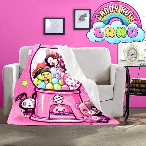 Candy Kult Land Pink Gumball Machine Micro Fleece Blanket Candy Kult 40 x 50 Inch Boo Kitty ck land Diablo Candy Cult - Candy Kult Land - Wishbone - Boo Kitty - Panku - Frosti - Toxic Kitten - Hex - Heart - Cult Candy - Ca