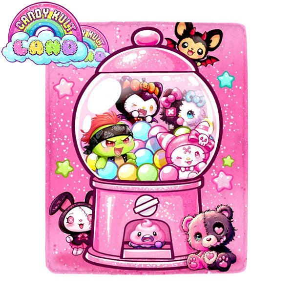 Candy Kult Land Pink Gumball Machine Micro Fleece Blanket Candy Kult 40 x 50 Inch Boo Kitty ck land Diablo Candy Cult - Candy Kult Land - Wishbone - Boo Kitty - Panku - Frosti - Toxic Kitten - Hex - Heart - Cult Candy - Ca