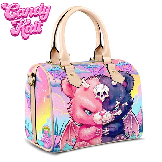 Demonic Bear Fright Candy Beige Boston Crossbody Handbag Candy Kult Bag care bears Crossbody Candy Cult - Candy Kult Land - Wishbone - Boo Kitty - Panku - Frosti - Toxic Kitten - Hex - Heart - Cult Candy - Ca