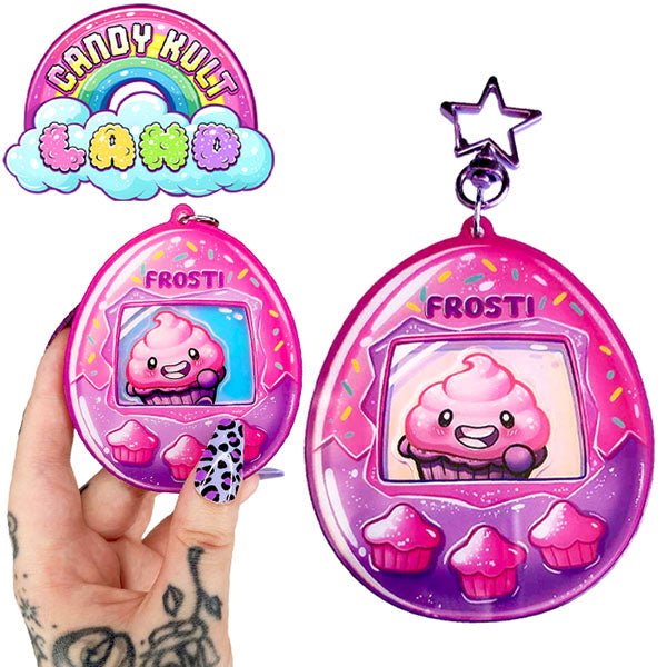 Frosti GIANT Tamagotchi Shaker - Candy Kult Land Keychain / Bag Charm Candy Kult ck land Frosti tamagotchi Candy Cult - Candy Kult Land - Wishbone - Boo Kitty - Panku - Frosti - Toxic Kitten - Hex - Heart - Cult Candy - Ca