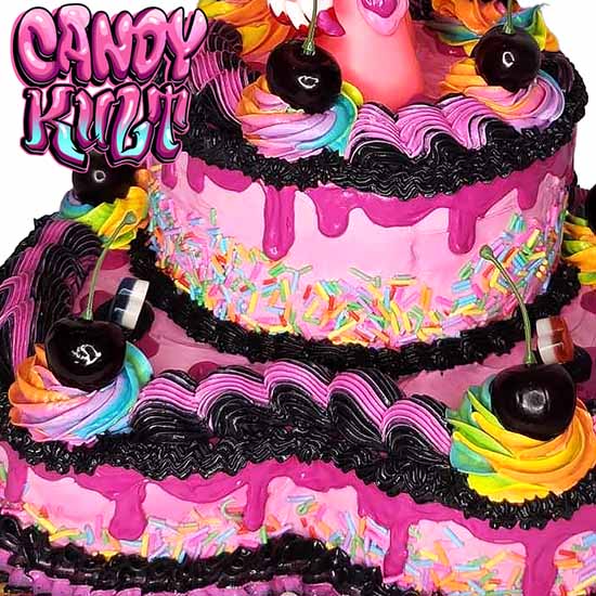 Gloomy Bear Rainbow 2 Tier Heart Cake Sculpture Candy Kult Cake gloomy bear Candy Cult - Candy Kult Land - Wishbone - Boo Kitty - Panku - Frosti - Toxic Kitten - Hex - Heart - Cult Candy - Ca