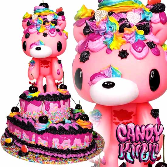 Gloomy Bear Rainbow 2 Tier Heart Cake Sculpture Candy Kult Cake gloomy bear Candy Cult - Candy Kult Land - Wishbone - Boo Kitty - Panku - Frosti - Toxic Kitten - Hex - Heart - Cult Candy - Ca