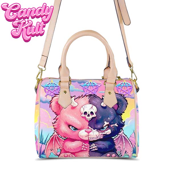 Demonic Bear Fright Candy Beige Boston Crossbody Handbag