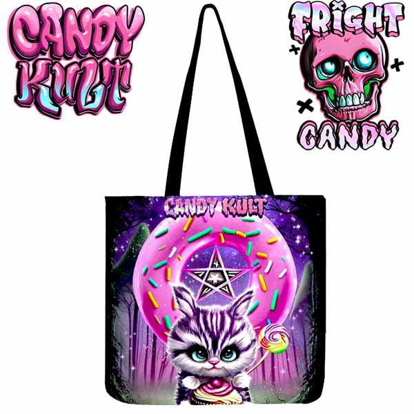 Bunny Donut Pentagram Fright Candy Reusable Canvas Shopping Tote - Candy Kult - Candy Cult - Cult Candy - Cake High Heels - [product_vendor}