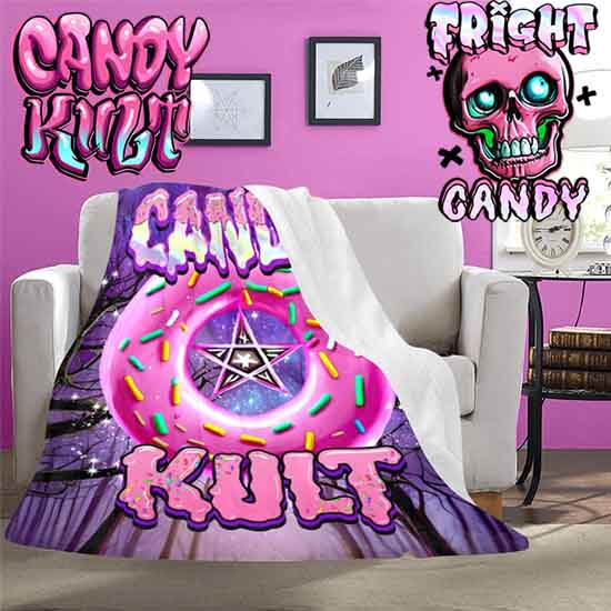 Candy Kult Donut Pentagram Fright Candy Micro Fleece Blanket - Candy Kult - Candy Cult - Candy Kult Land - Wishbone - Boo Kitty - Panku - Frosti - Toxic Kitten - Hex-Heart - Cult Candy - Cake High Heels - [product_vendor}