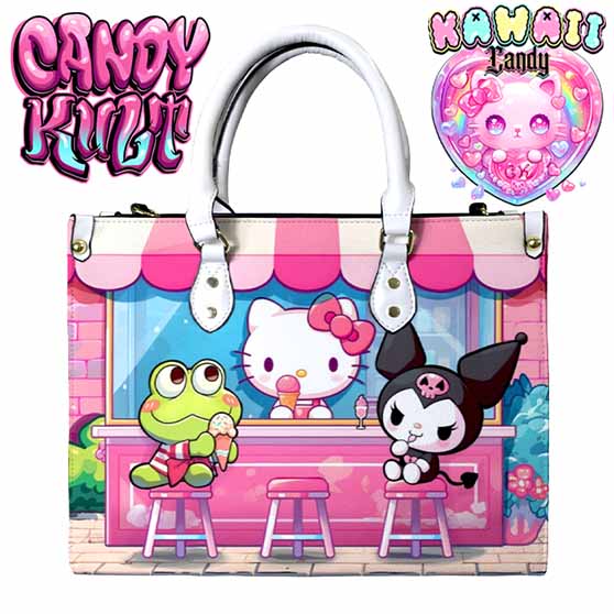 Kitty Ice Cream Shop Kawaii Candy White PU Leather Crossbody Handbag - Candy Kult - Candy Cult - Cult Candy - Cake High Heels - [product_vendor}