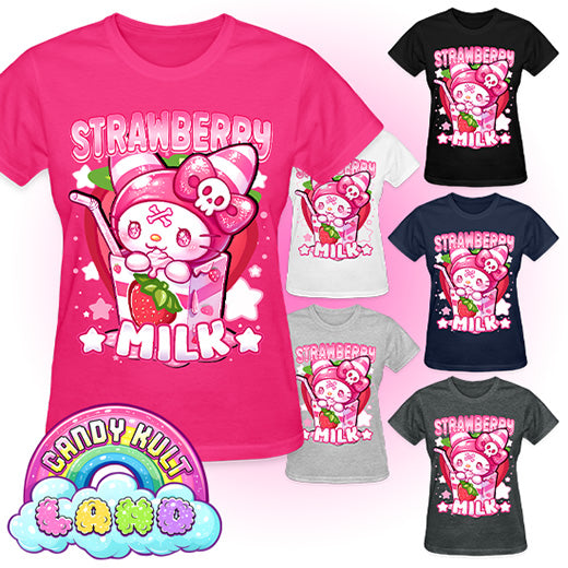 Wishbone Strawberry Milk - Candy Kult land REGULAR FIT Ladies T-Shirt - Candy Kult - Candy Cult - Candy Kult Land - Wishbone - Boo Kitty - Panku - Frosti - Toxic Kitten - Hex-Heart - Cult Candy - Cake High Heels - [product_vendor}