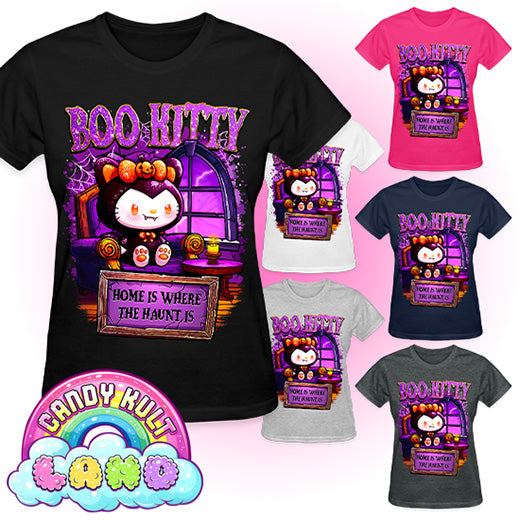 Home Is Where The Haunt Is Boo Kitty - Candy Kult land REGULAR FIT Ladies T-Shirt - Candy Kult - Candy Cult - Candy Kult Land - Wishbone - Boo Kitty - Panku - Frosti - Toxic Kitten - Hex-Heart - Cult Candy - Cake High Heels - [product_vendor}