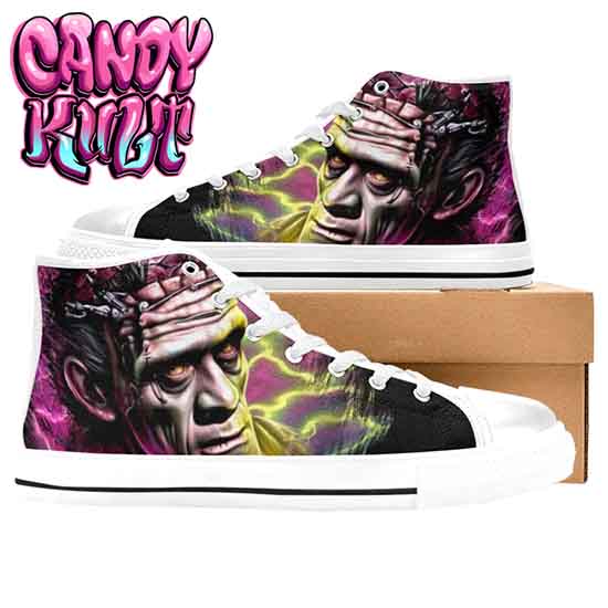 Frankenstein Fright Candy White Women's High Top Canvas Shoes - Candy Kult - Candy Cult - Candy Kult Land - Wishbone - Boo Kitty - Panku - Frosti - Toxic Kitten - Hex-Heart - Cult Candy - Cake High Heels - [product_vendor}