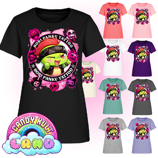 Hori Panku Tattoo Pink - Candy Kult Land Women's FITTED T-Shirt - Candy Kult - Candy Cult - Candy Kult Land - Wishbone - Boo Kitty - Panku - Frosti - Toxic Kitten - Hex-Heart - Cult Candy - Cake High Heels - [product_vendor}
