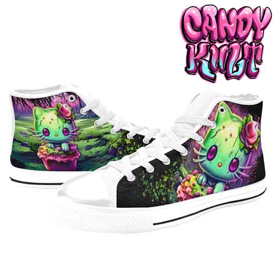 Zombie Kitty Fright Candy White Women's High Top Canvas Shoes - Candy Kult - Candy Cult - Candy Kult Land - Wishbone - Boo Kitty - Panku - Frosti - Toxic Kitten - Hex-Heart - Cult Candy - Cake High Heels - [product_vendor}