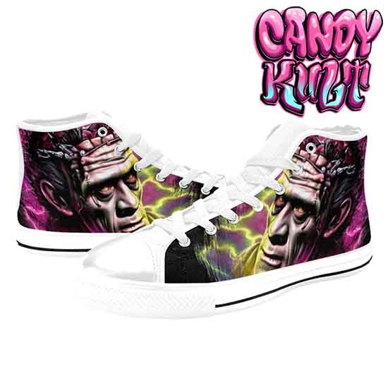 Frankenstein Fright Candy White Men’s High Top Canvas Shoes - Candy Kult - Candy Cult - Candy Kult Land - Wishbone - Boo Kitty - Panku - Frosti - Toxic Kitten - Hex-Heart - Cult Candy - Cake High Heels - [product_vendor}