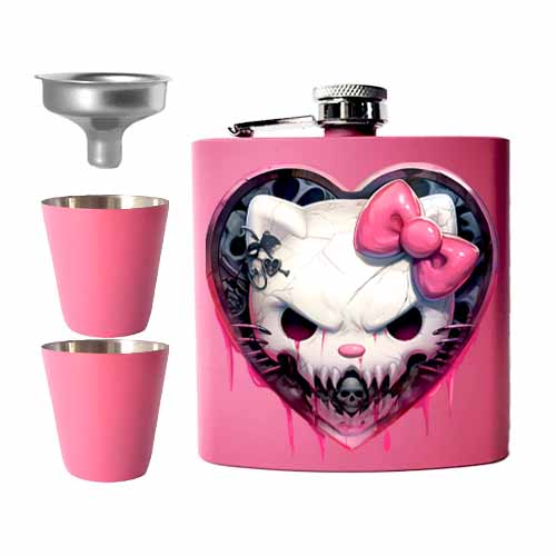Hardcore Kitty Fright Candy Pink Candy Kult Hip Flask Set - Candy Kult - Candy Cult - Cult Candy - Cake High Heels - [product_vendor}