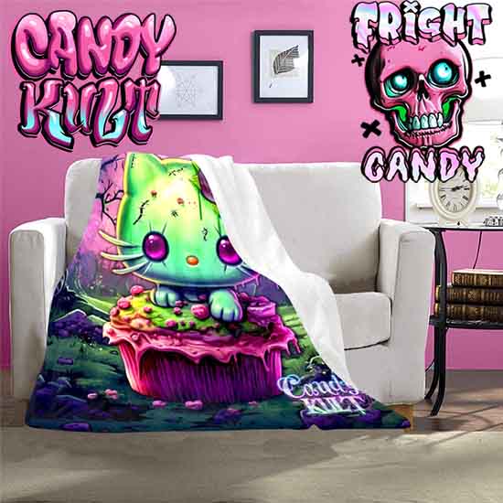 Zombie Kitty Fright Candy Micro Fleece Blanket - Candy Kult - Candy Cult - Candy Kult Land - Wishbone - Boo Kitty - Panku - Frosti - Toxic Kitten - Hex-Heart - Cult Candy - Cake High Heels - [product_vendor}