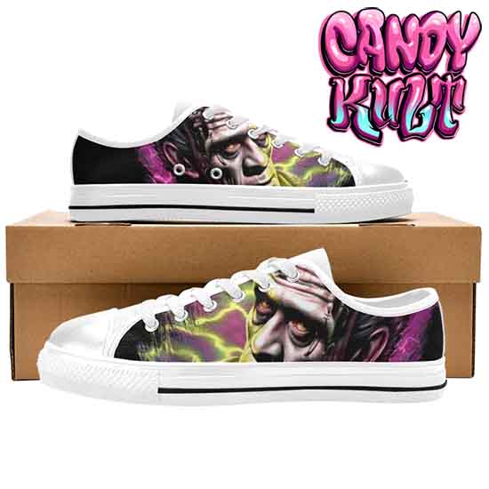 Frankenstein Fright Candy White Men's Low Canvas Shoes - Candy Kult - Candy Cult - Candy Kult Land - Wishbone - Boo Kitty - Panku - Frosti - Toxic Kitten - Hex-Heart - Cult Candy - Cake High Heels - [product_vendor}