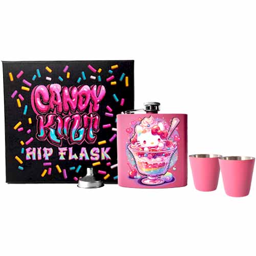 Sundae Kitty Kawaii Candy Pink Candy Kult Hip Flask Set - Candy Kult - Candy Cult - Cult Candy - Cake High Heels - [product_vendor}