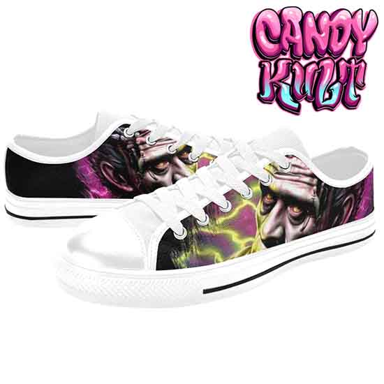 Frankenstein Fright Candy White Men's Low Canvas Shoes - Candy Kult - Candy Cult - Candy Kult Land - Wishbone - Boo Kitty - Panku - Frosti - Toxic Kitten - Hex-Heart - Cult Candy - Cake High Heels - [product_vendor}
