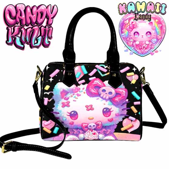 Pastel Purrfection Black Kawaii Candy Boston Crossbody Handbag - Candy Kult - Candy Cult - Cult Candy - Cake High Heels - [product_vendor}