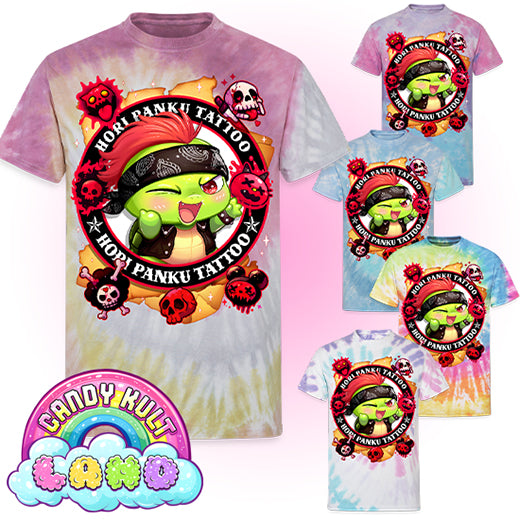 Hori Panku Tattoo - Candy Kult Land Unisex Tie Dye T-Shirt - Candy Kult - Candy Cult - Candy Kult Land - Wishbone - Boo Kitty - Panku - Frosti - Toxic Kitten - Hex-Heart - Cult Candy - Cake High Heels - [product_vendor}