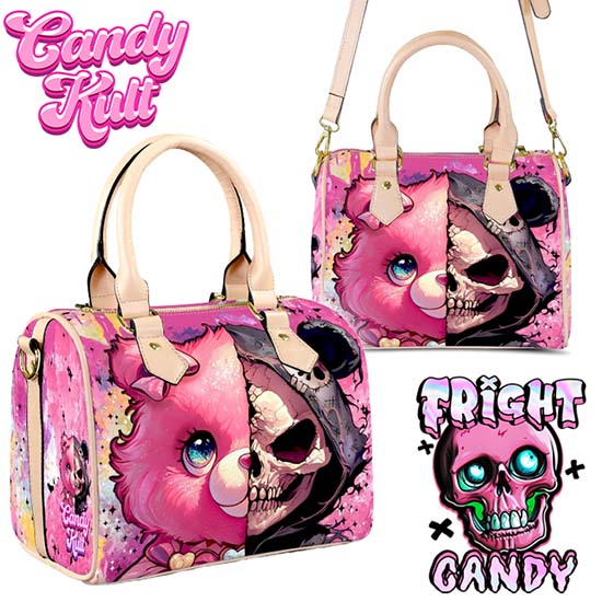 Split Personality Bear Fright Candy Beige Boston Crossbody Handbag