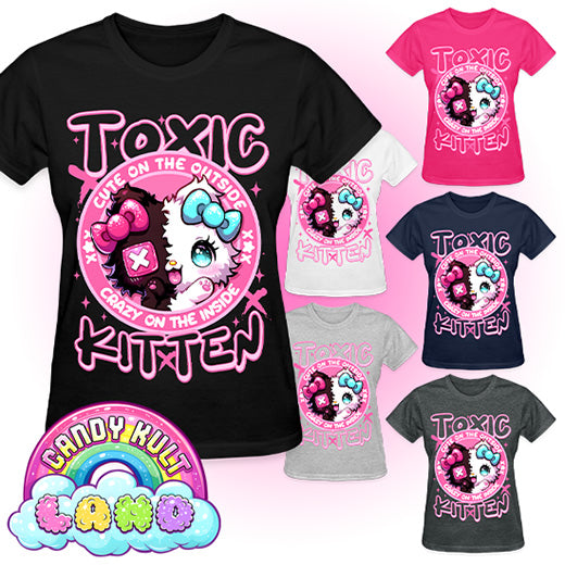 Crazy On The Inside Toxic Kitten - Candy Kult land REGULAR FIT Ladies T-Shirt - Candy Kult - Candy Cult - Candy Kult Land - Wishbone - Boo Kitty - Panku - Frosti - Toxic Kitten - Hex-Heart - Cult Candy - Cake High Heels - [product_vendor}