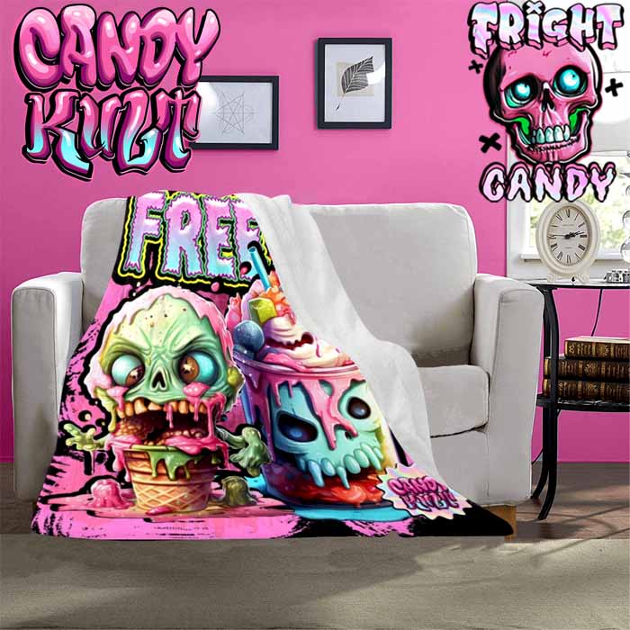 Brain Freeze Fright Candy Micro Fleece Blanket - Candy Kult - Candy Cult - Candy Kult Land - Wishbone - Boo Kitty - Panku - Frosti - Toxic Kitten - Hex-Heart - Cult Candy - Cake High Heels - [product_vendor}
