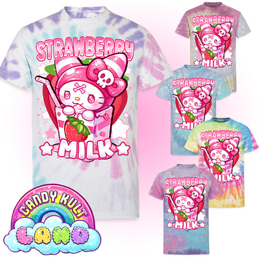 Wishbone Strawberry Milk - Candy Kult Land Unisex Tie Dye T-Shirt - Candy Kult - Candy Cult - Candy Kult Land - Wishbone - Boo Kitty - Panku - Frosti - Toxic Kitten - Hex-Heart - Cult Candy - Cake High Heels - [product_vendor}