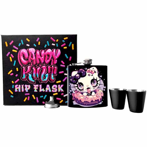 Goth Kitty Donut Kawaii Candy Black Candy Kult Hip Flask Set - Candy Kult - Candy Cult - Cult Candy - Cake High Heels - [product_vendor}