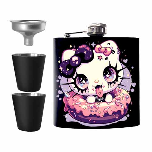 Goth Kitty Donut Kawaii Candy Black Candy Kult Hip Flask Set - Candy Kult - Candy Cult - Cult Candy - Cake High Heels - [product_vendor}
