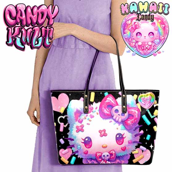 Pastel Purrfection Black Kawaii Candy Large Tote Bag - Candy Kult - Candy Cult - Cult Candy - Cake High Heels - [product_vendor}