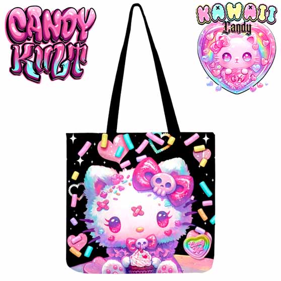 Pastel Purrfection Black Kawaii Candy Reusable Canvas Shopping Tote - Candy Kult - Candy Cult - Cult Candy - Cake High Heels - [product_vendor}