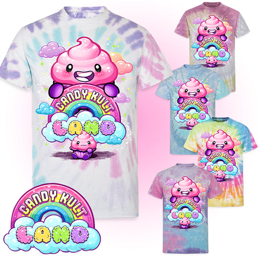 Frosti Candy Kult Land Logo Unisex Tie Dye T-Shirt - Candy Kult - Candy Cult - Candy Kult Land - Wishbone - Boo Kitty - Panku - Frosti - Toxic Kitten - Hex-Heart - Cult Candy - Cake High Heels - [product_vendor}