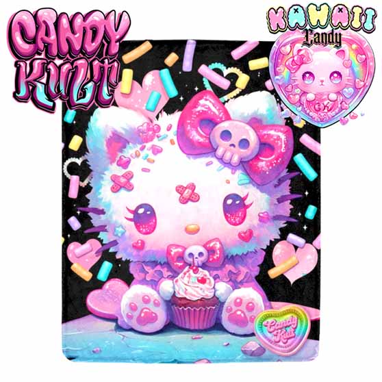 Pastel Purrfection Black Kawaii Candy Micro Fleece Blanket - Candy Kult - Candy Cult - Cult Candy - Cake High Heels - [product_vendor}