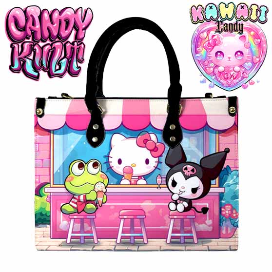 Kitty Ice Cream Shop Kawaii Candy PU Leather Crossbody Handbag - Candy Kult - Candy Cult - Cult Candy - Cake High Heels - [product_vendor}