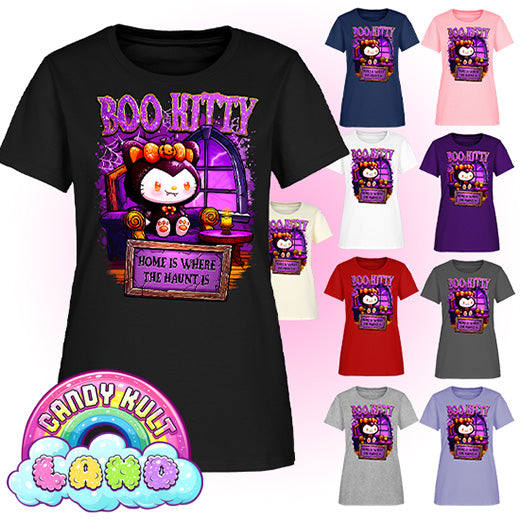 Home Is Where The Haunt Is Boo Kitty - Candy Kult land Women's FITTED T-Shirt - Candy Kult - Candy Cult - Candy Kult Land - Wishbone - Boo Kitty - Panku - Frosti - Toxic Kitten - Hex-Heart - Cult Candy - Cake High Heels - [product_vendor}