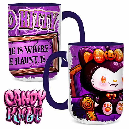 Boo Kitty Home Is Where The Haunt Is Candy Kult Land Blue Handle Large Mug - Candy Kult - Candy Cult - Candy Kult Land - Wishbone - Boo Kitty - Panku - Frosti - Toxic Kitten - Hex-Heart - Cult Candy - Cake High Heels - [product_vendor}