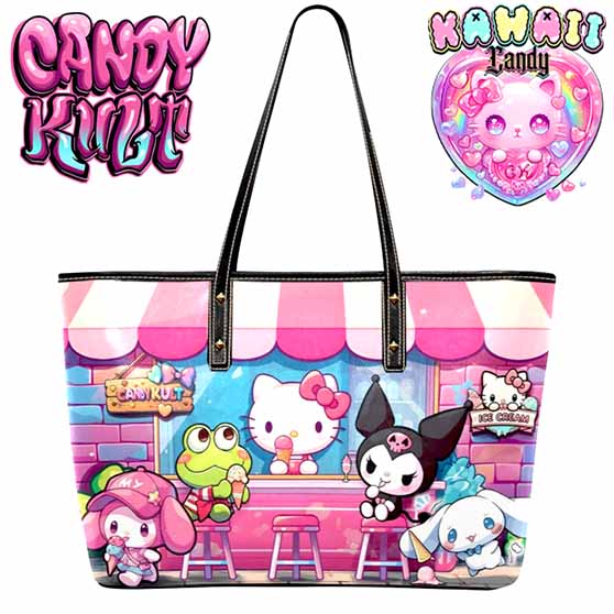 Kitty Ice Cream Shop Kawaii Candy Large Tote Bag - Candy Kult - Candy Cult - Cult Candy - Cake High Heels - [product_vendor}