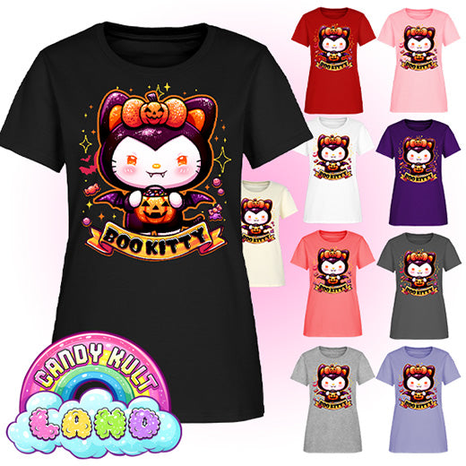 Boo Kitty - Candy Kult Land Women's FITTED T-Shirt - Candy Kult - Candy Cult - Candy Kult Land - Wishbone - Boo Kitty - Panku - Frosti - Toxic Kitten - Hex-Heart - Cult Candy - Cake High Heels - [product_vendor}