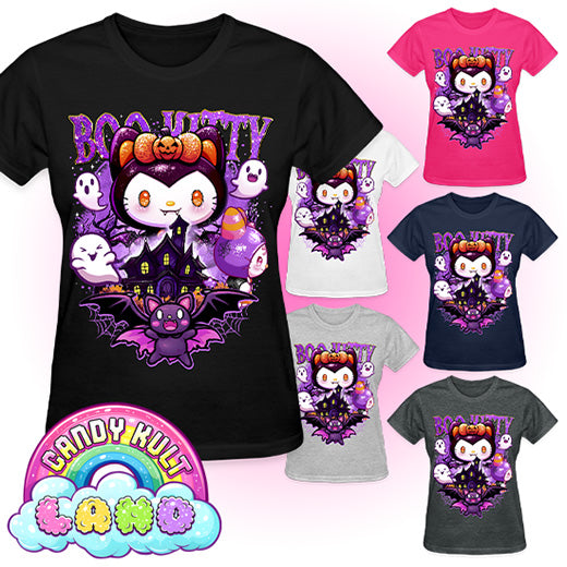 Boo Kitty Origins - Candy Kult Land REGULAR FIT Ladies T-Shirt - Candy Kult - Candy Cult - Candy Kult Land - Wishbone - Boo Kitty - Panku - Frosti - Toxic Kitten - Hex-Heart - Cult Candy - Cake High Heels - [product_vendor}